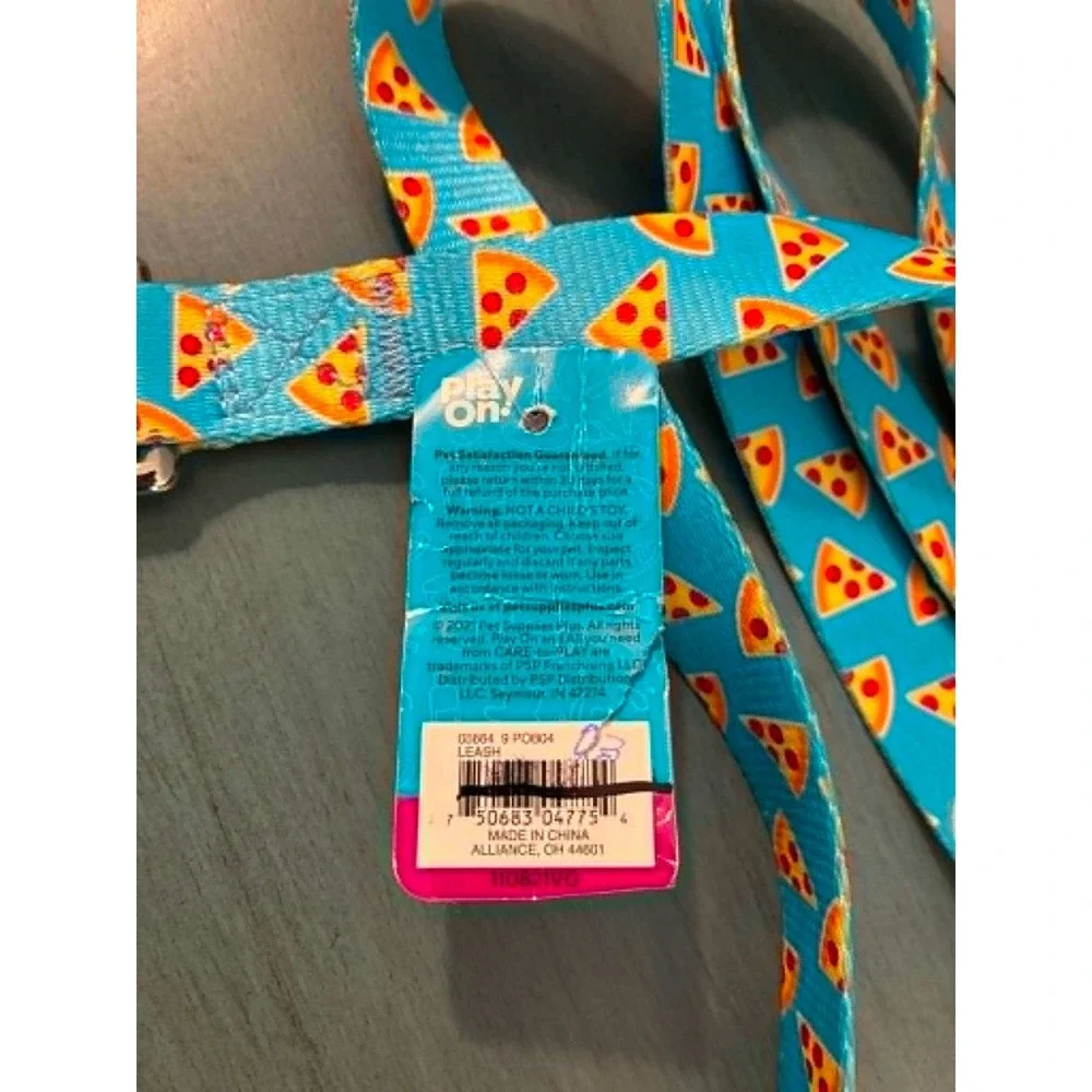 Play On Dog Leash M/L Teal Pizza Slice Print New Fashion Pet Lead 4ft x 3/4in